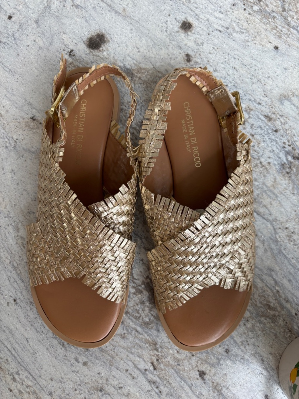 Metallic Gold Sandals Flats Woven made in Italy Slingback size 39 / 8